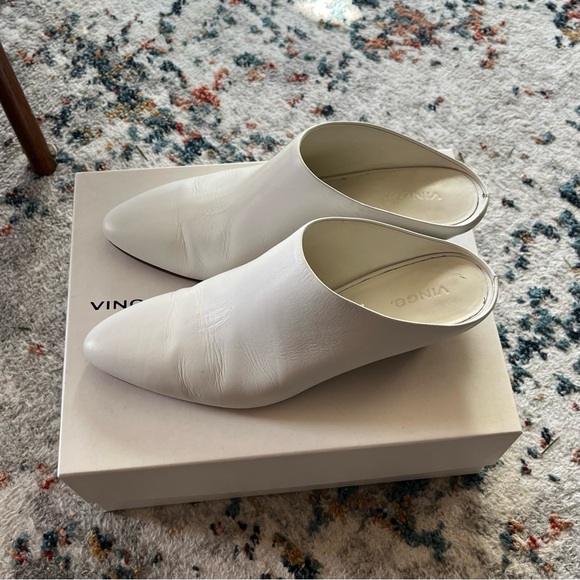 Vince Vigo Leather Pointed Toe Mules in Optic White - Picture 6 of 7